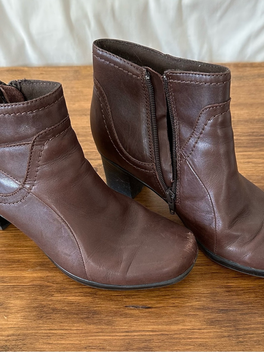 Clarks Brown Leather Side-Zip Ankle Booties